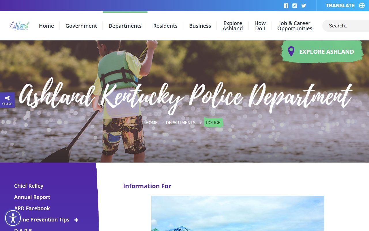 Ashland Police Department building and patrol vehicles