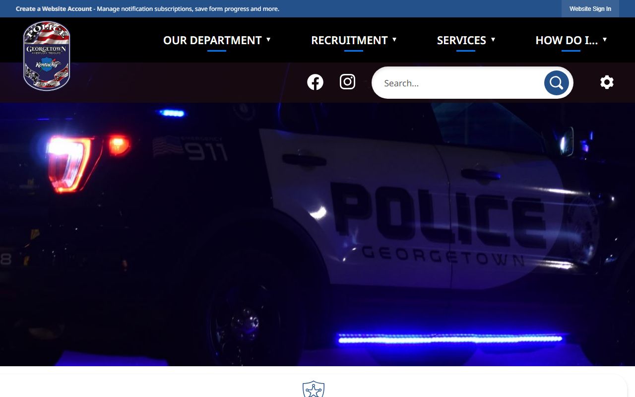 Georgetown Police Department website showing law enforcement services