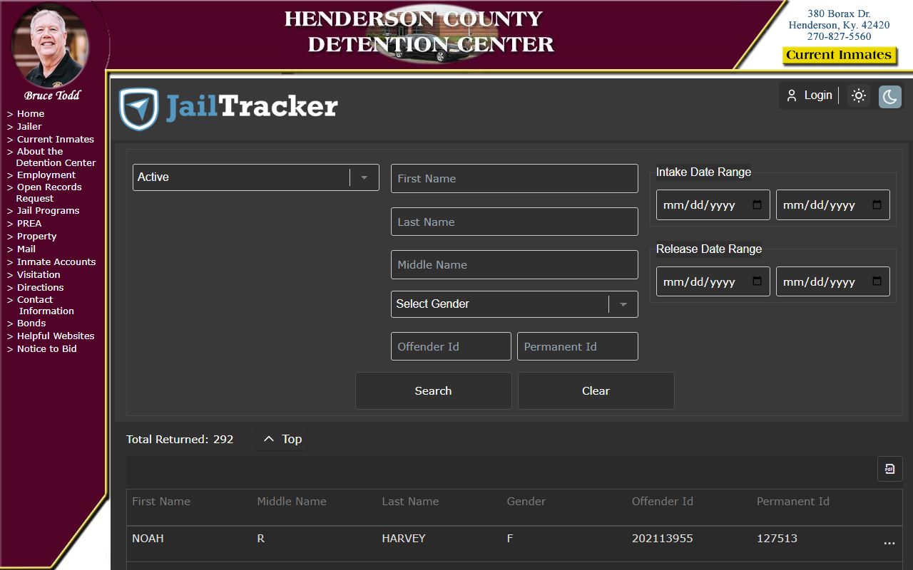 Henderson County inmate roster search system