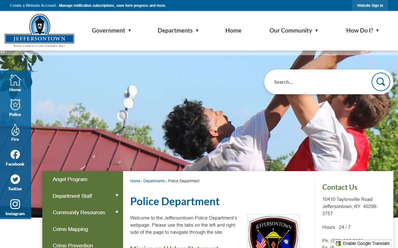 Jeffersontown Police Department headquarters and vehicles