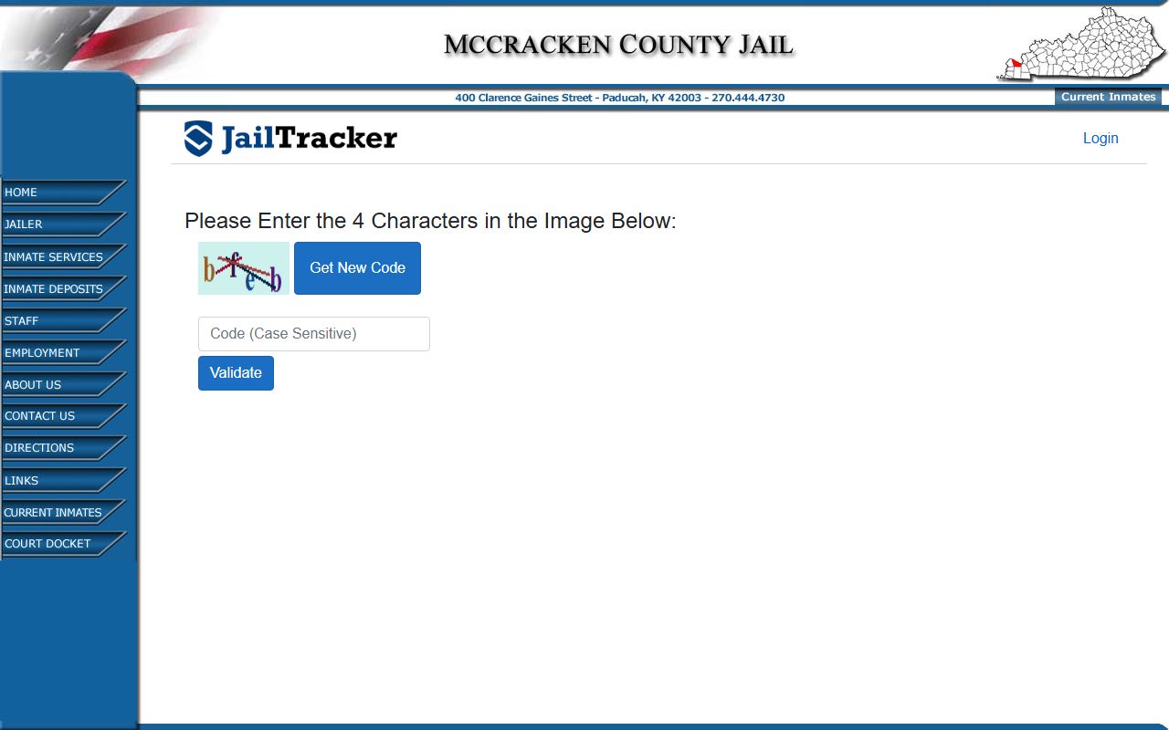 McCracken County Regional Jail inmate list search page
