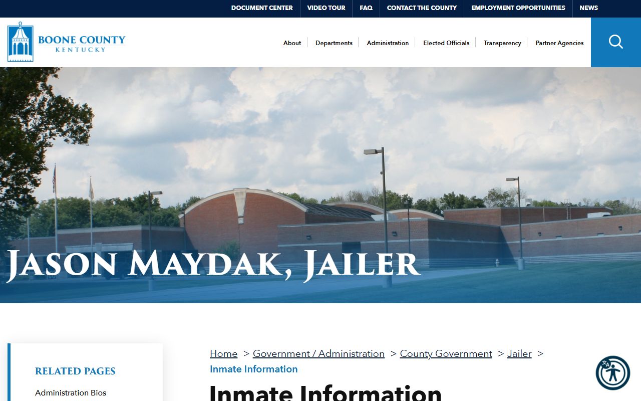 Boone County inmate information page showing jail roster details