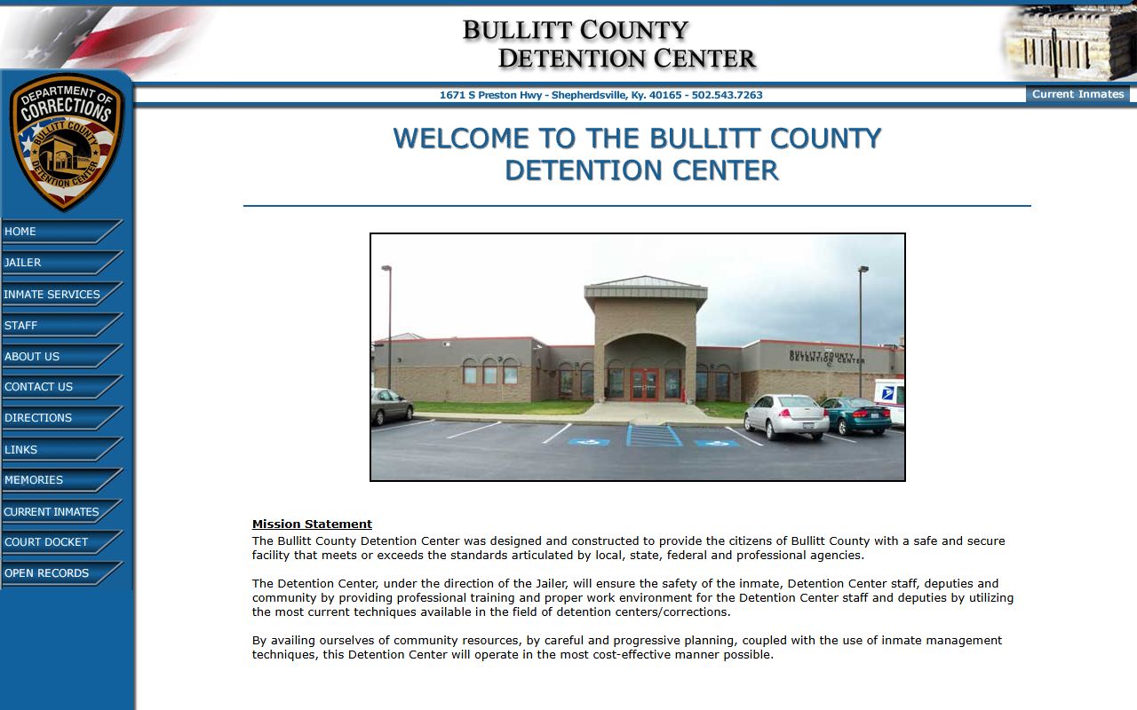 Bullitt County Detention Center website showing facility information