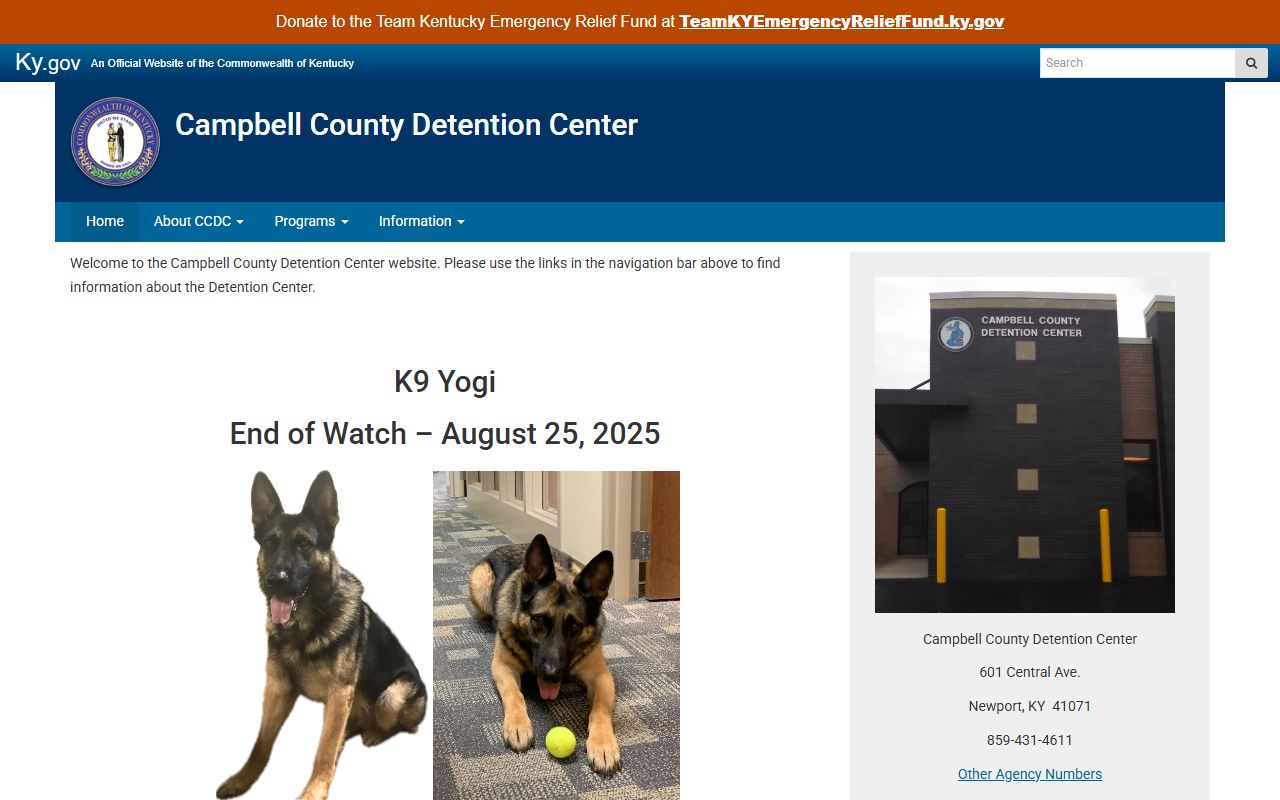 Campbell County Detention Center website showing facility information