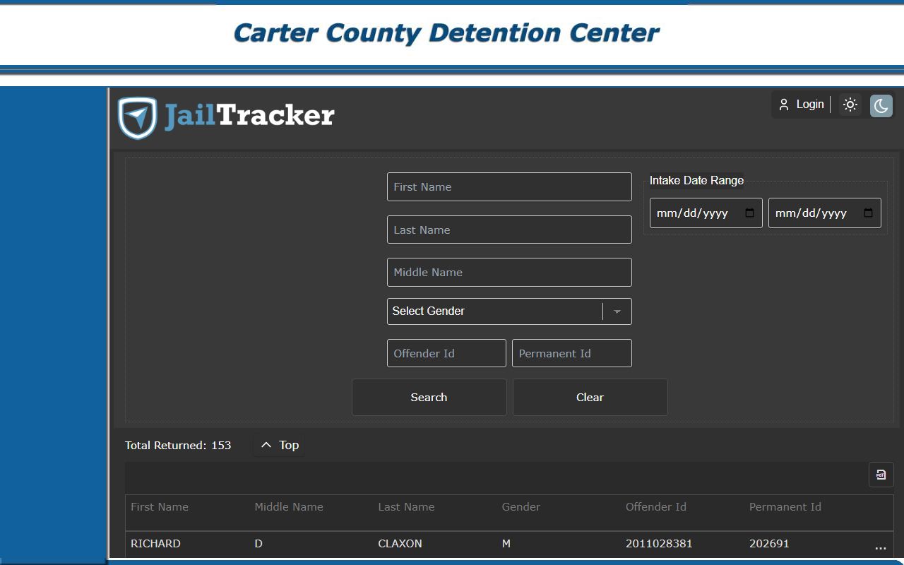 Carter County jail roster search system