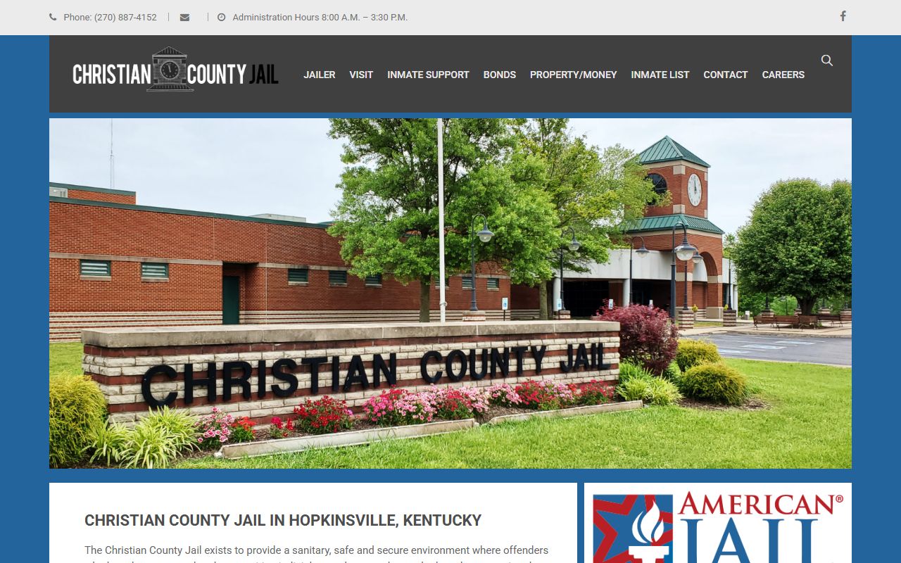 Christian County Jail website showing facility overview