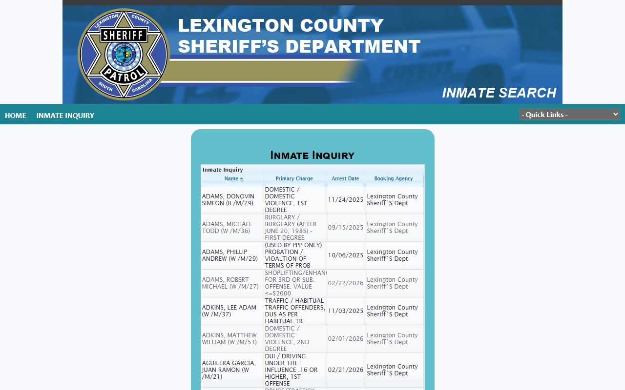 Fayette County jail roster showing Lexington inmate inquiry system