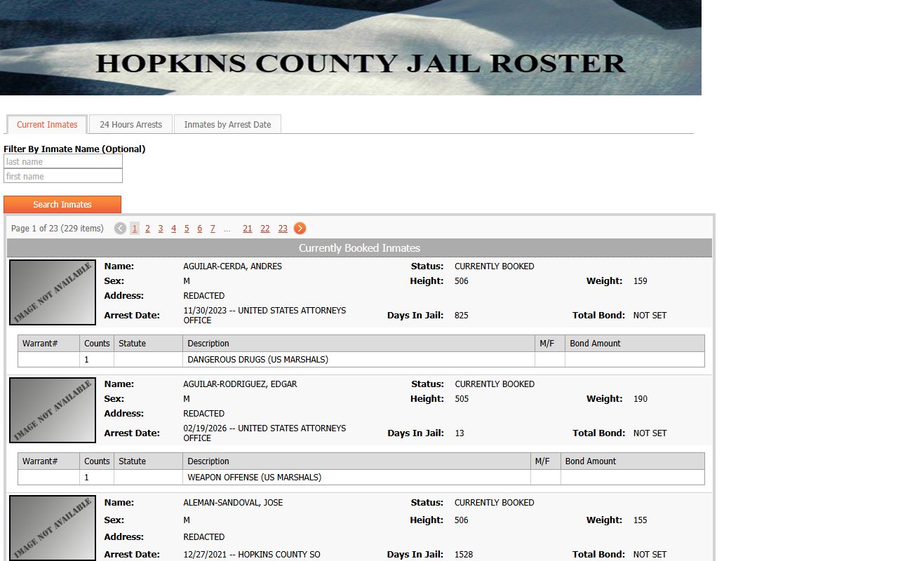 Hopkins County inmate roster search system