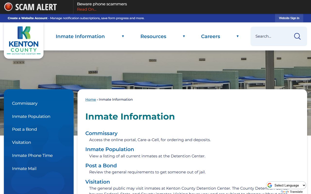 Kenton County inmate information page with JailTracker details