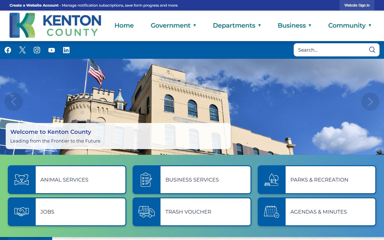 Kenton County Government website showing county services