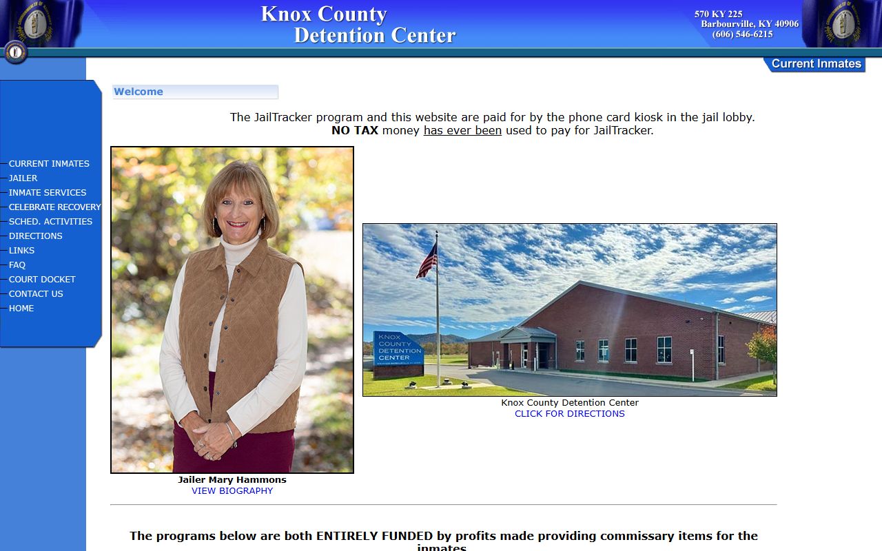 Knox County Detention Center homepage and inmate portal