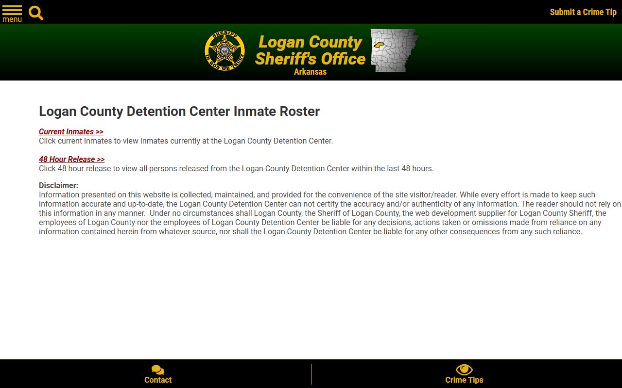 Logan County inmate roster selection page