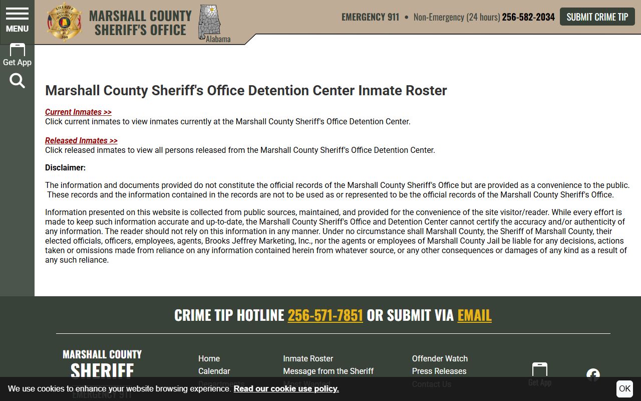 Marshall County inmate roster search system