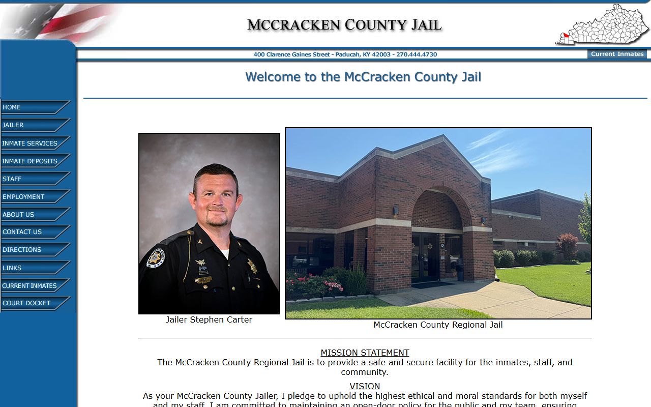 McCracken County Regional Jail facility in Paducah Kentucky showing jail roster information