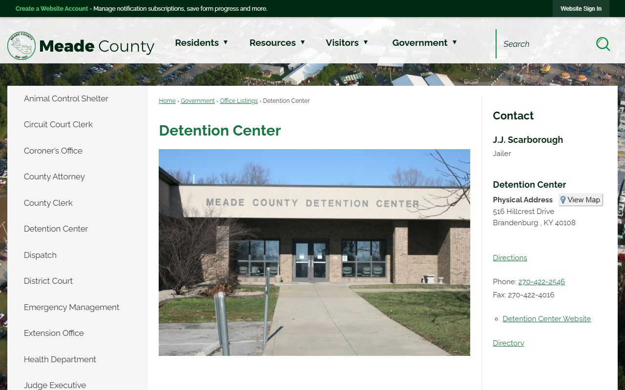 Meade County Detention Center information page