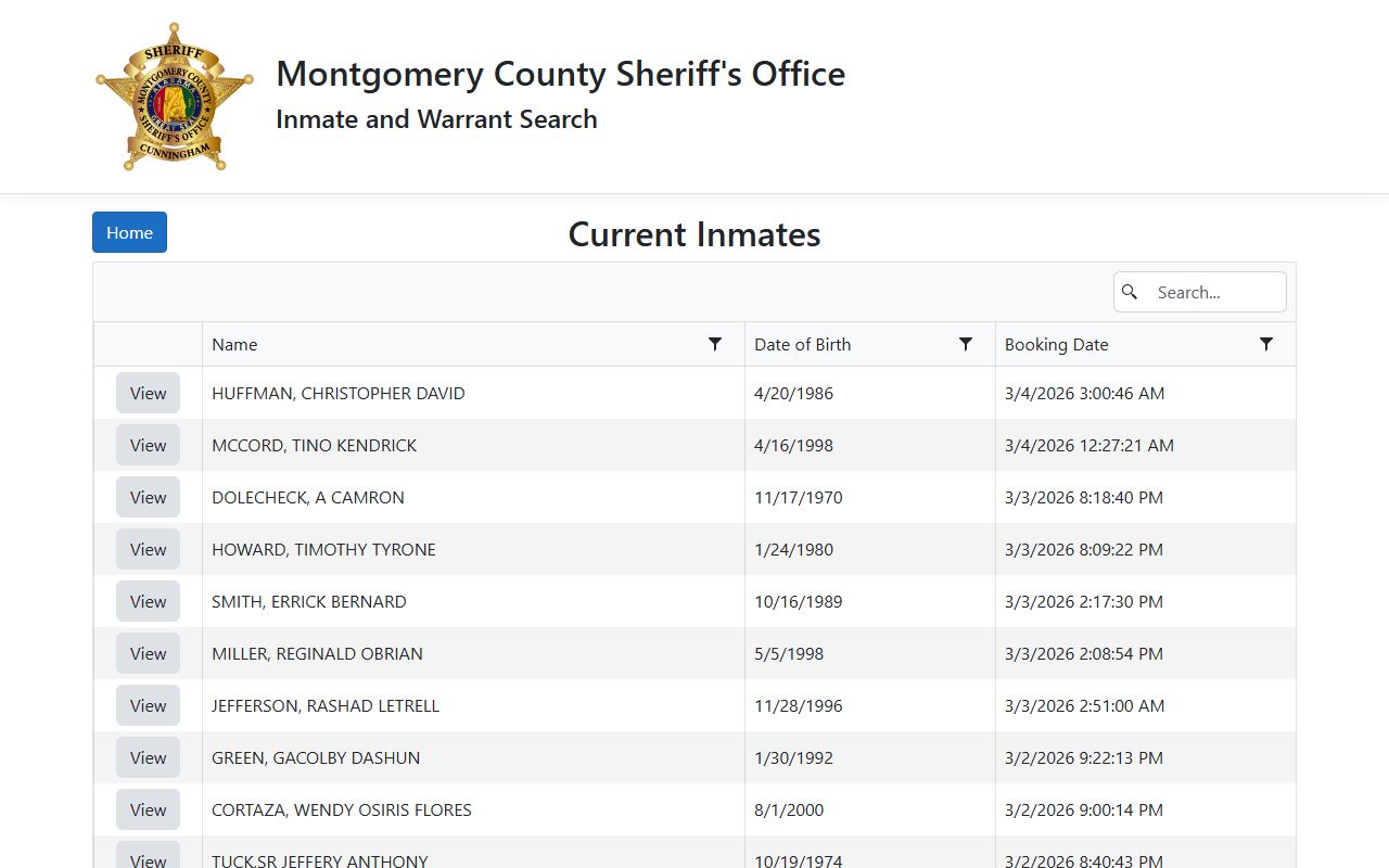 Montgomery County inmate roster search page