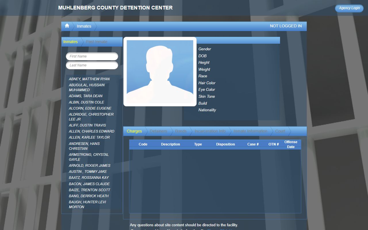 Muhlenberg County inmate search interface