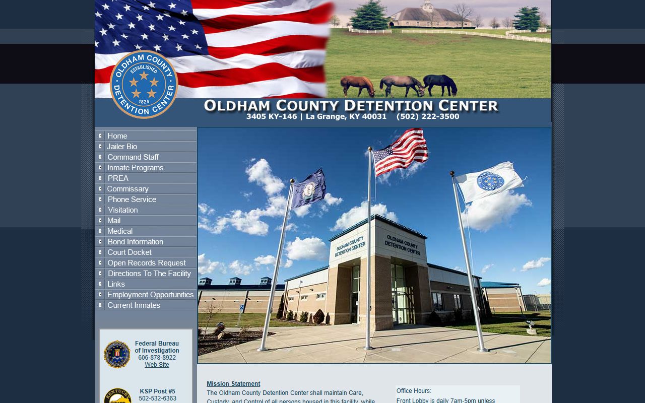 Oldham County Detention Center website showing facility information