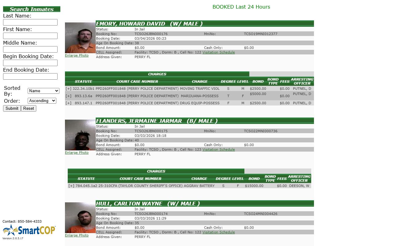 Taylor County jail roster search system