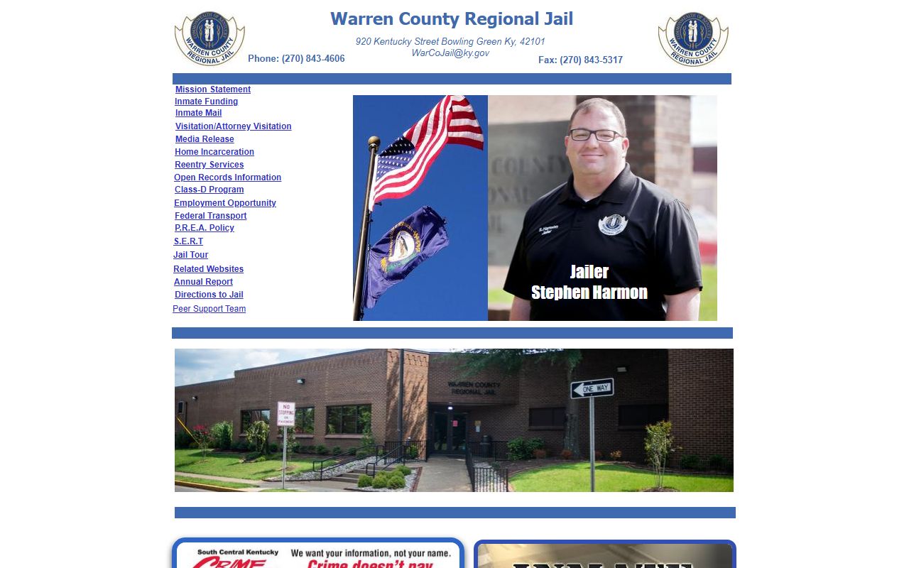 Warren County Regional Jail website showing inmate information