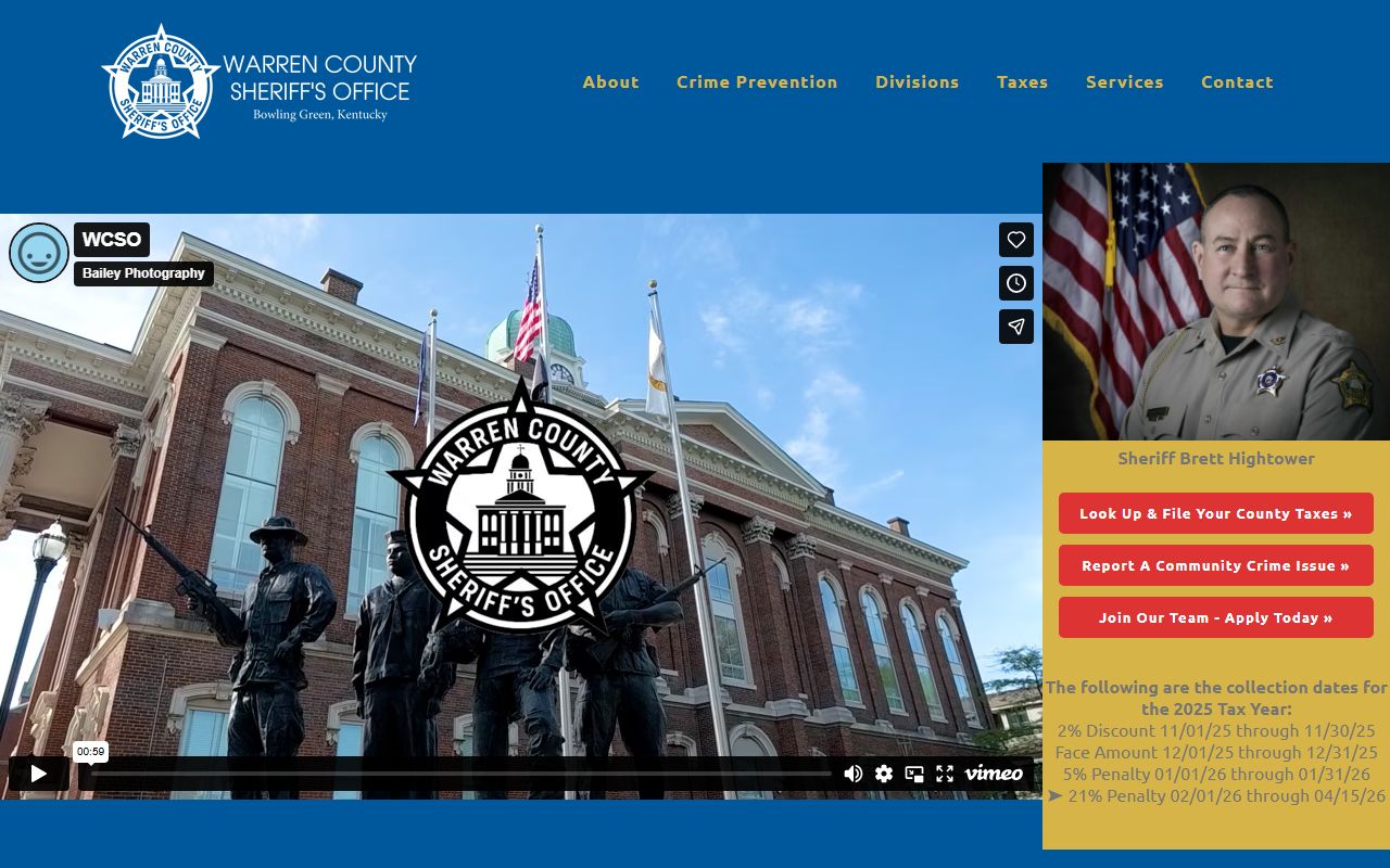 Warren County Sheriff agency website showing law enforcement services
