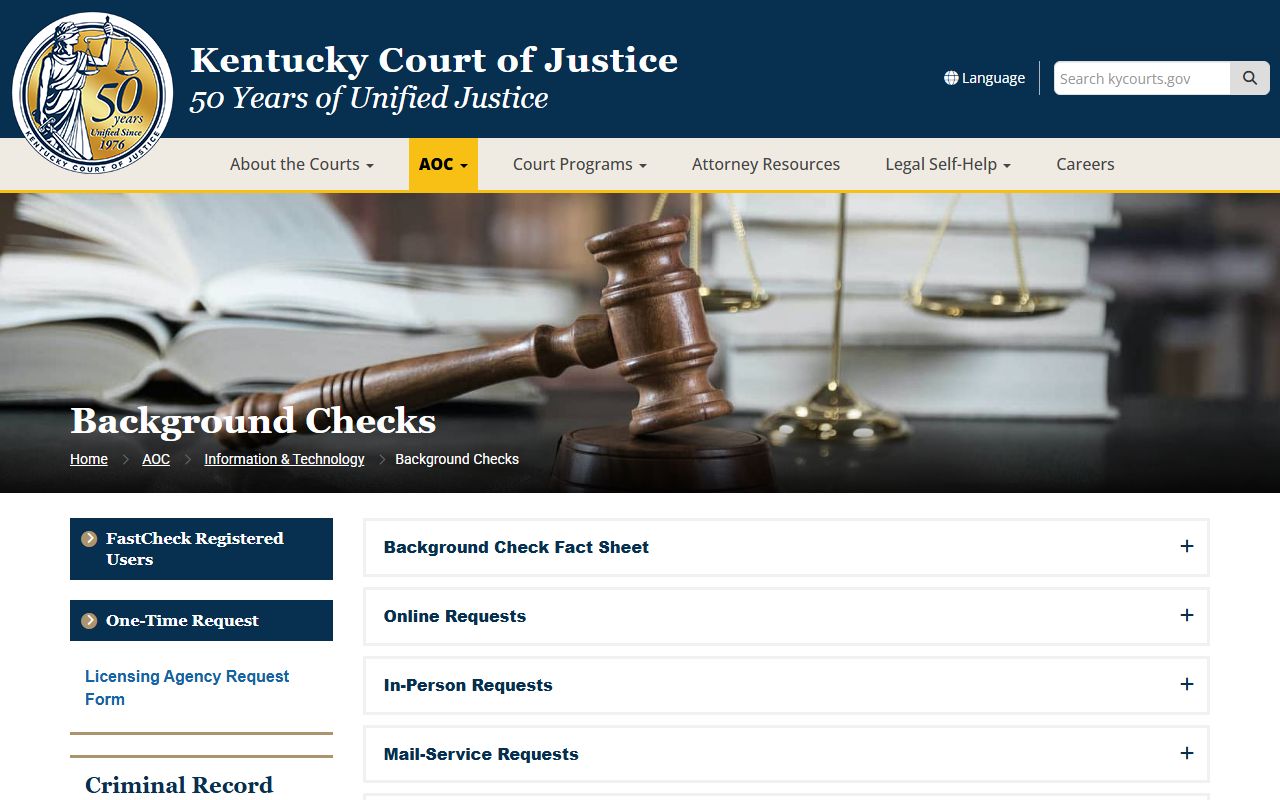 Kentucky AOC FastCheck background check system for criminal records